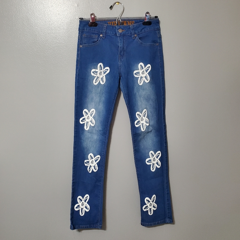 VIP Girls Skinny Jeans White Daisy Flowers Size 14